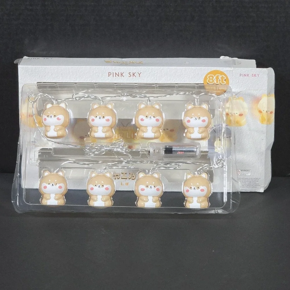 Pink Sky Kawaii Shiba Inu Dog LED String Lights 8ft‎ Battery Operated Open Box